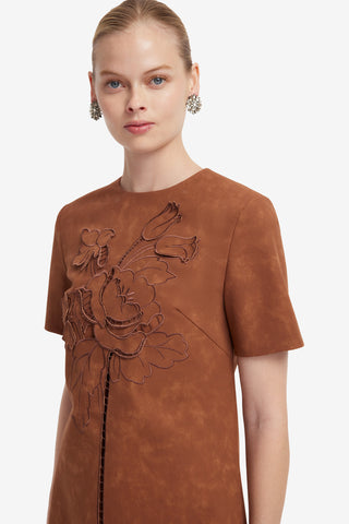 Alexa Applique Vegan Suede Tshirt Mini Dress - Chestnut Dress Mini