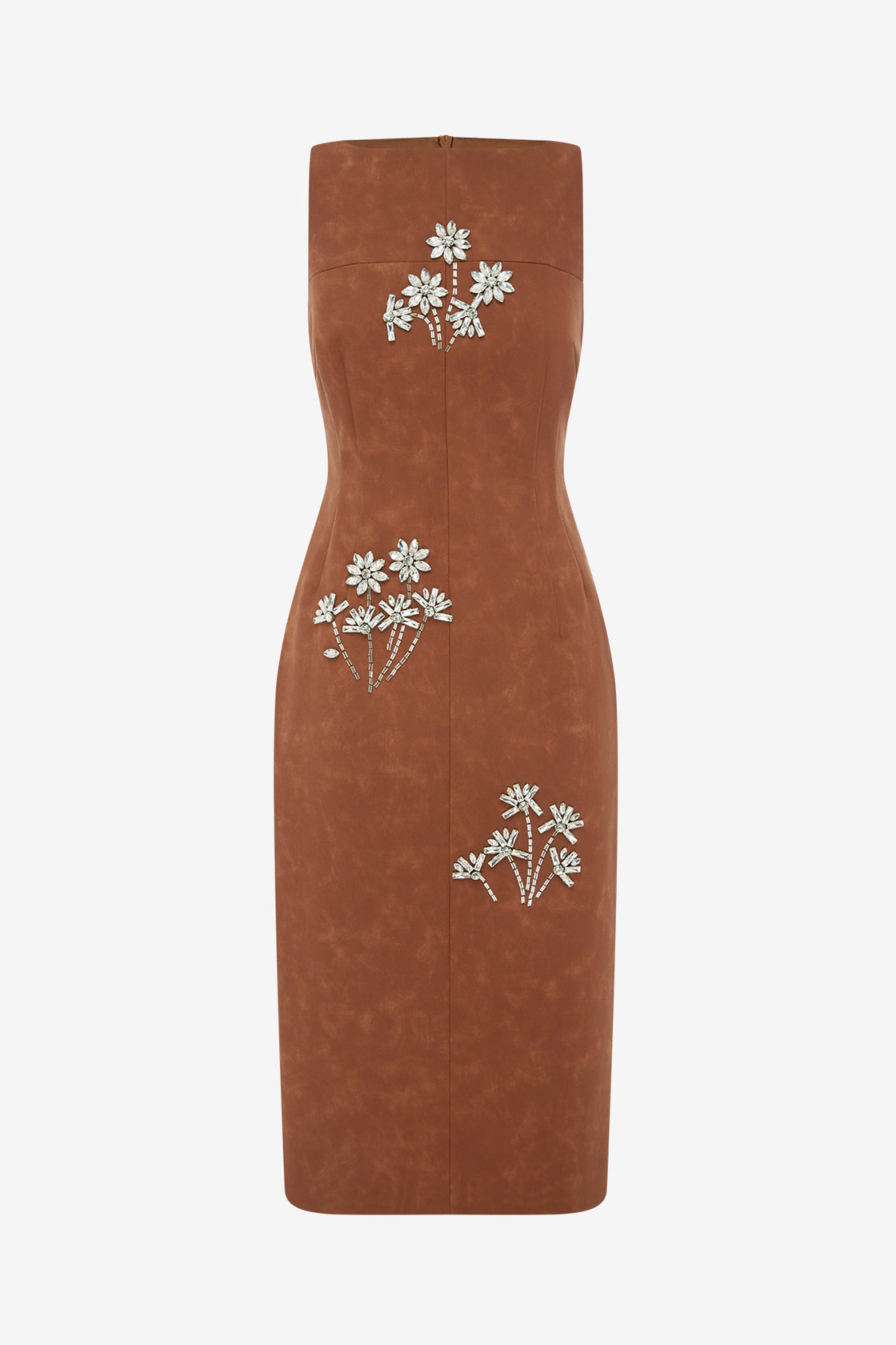 Eleanor Embellished Vegan Suede Midi Dress - Chestnut Dress Midi