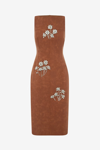 Eleanor Embellished Vegan Suede Midi Dress - Chestnut Dress Midi