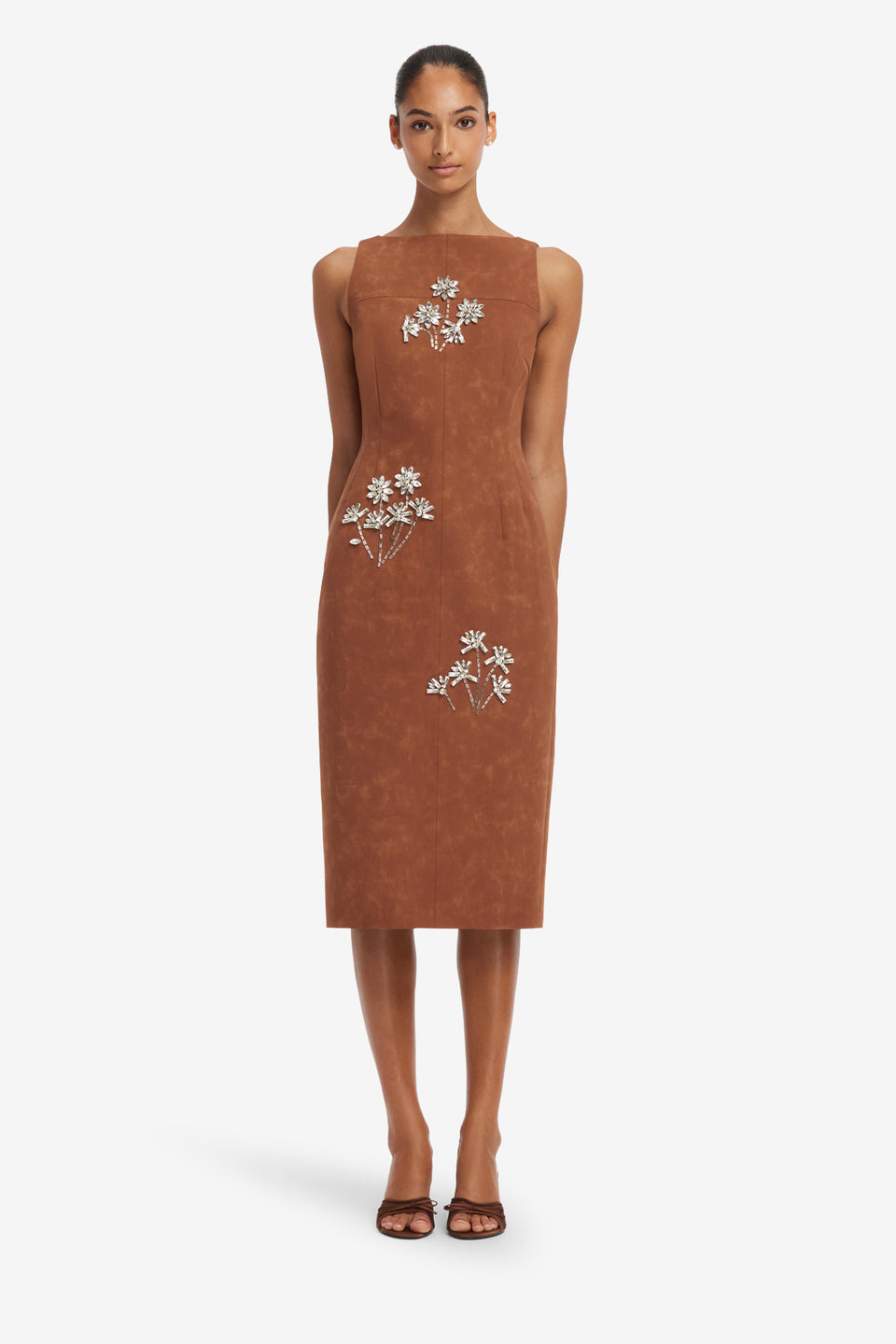 Eleanor Embellished Vegan Suede Midi Dress - Chestnut Dress Midi