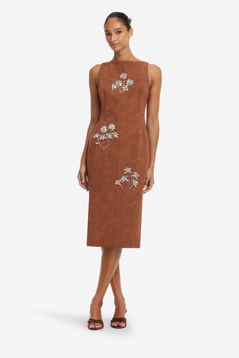 Eleanor Embellished Vegan Suede Midi Dress - Chestnut Dress Midi