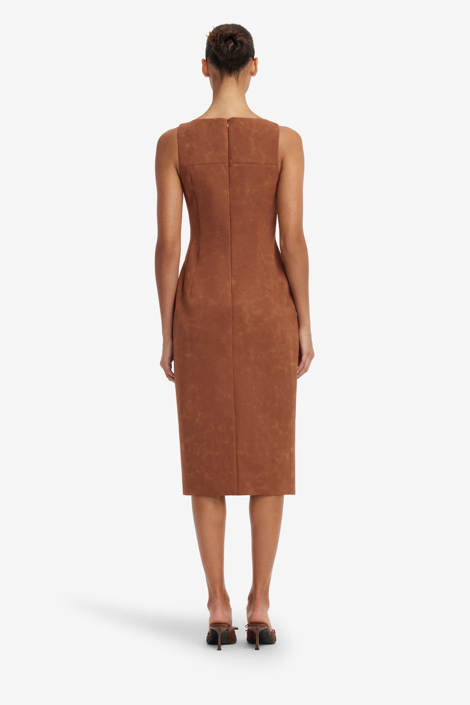 Eleanor Embellished Vegan Suede Midi Dress - Chestnut Dress Midi