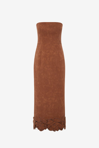 Rayna Applique Vegan Suede Bustier Maxi Dress - Chestnut Dress Maxi