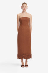 Rayna Applique Vegan Suede Bustier Maxi Dress - Chestnut Dress Maxi