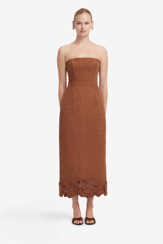 Rayna Applique Vegan Suede Bustier Maxi Dress - Chestnut Dress Maxi