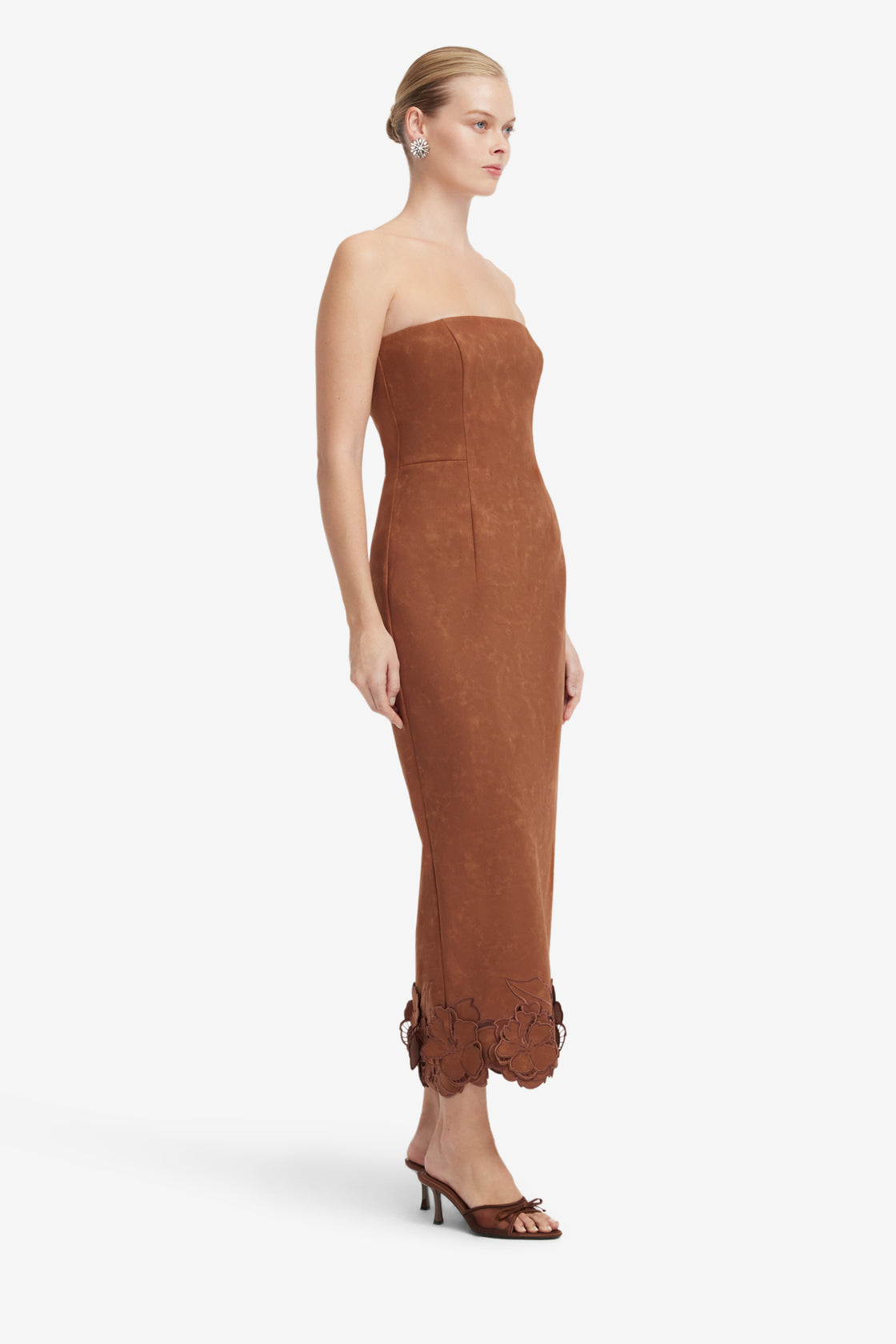 Rayna Applique Vegan Suede Bustier Maxi Dress - Chestnut Dress Maxi