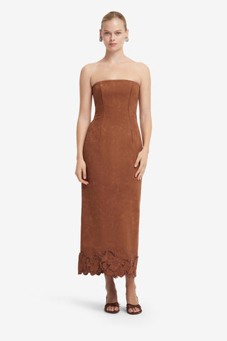 Rayna Applique Vegan Suede Bustier Maxi Dress - Chestnut Dress Maxi