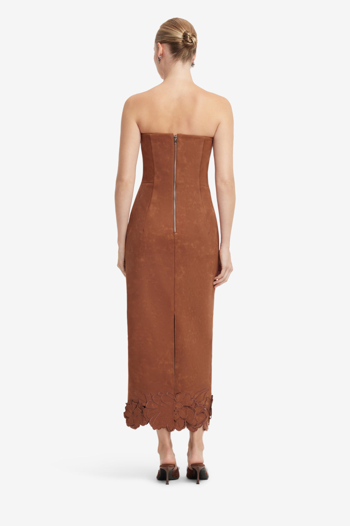 Rayna Applique Vegan Suede Bustier Maxi Dress - Chestnut Dress Maxi