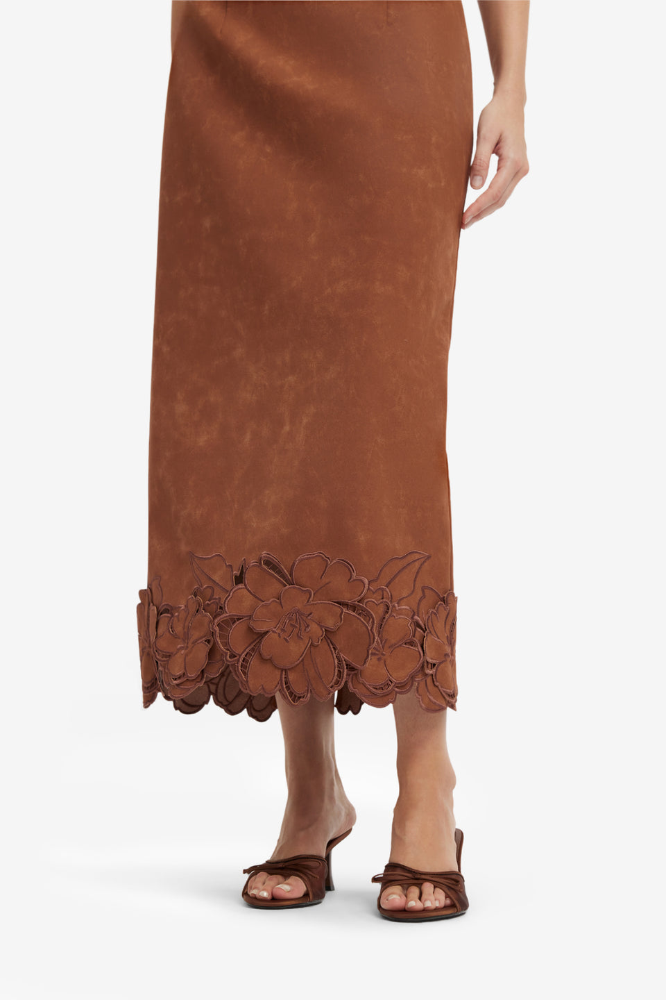 Rayna Applique Vegan Suede Bustier Maxi Dress - Chestnut Dress Maxi