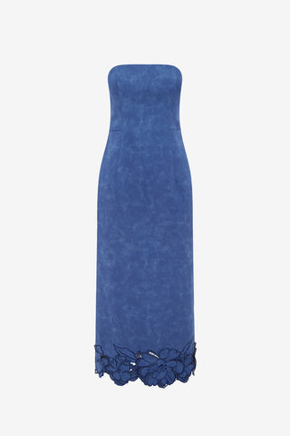 Rayna Applique Vegan Suede Bustier Maxi Dress - Azure Dress Maxi