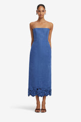 Rayna Applique Vegan Suede Bustier Maxi Dress - Azure Dress Maxi