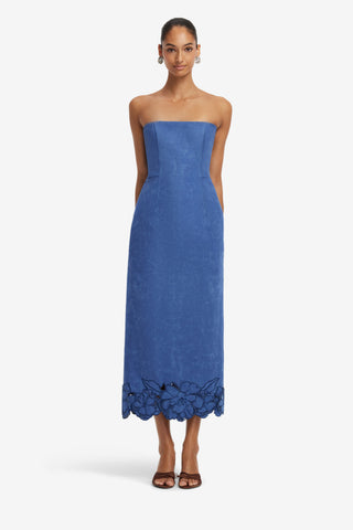 Rayna Applique Vegan Suede Bustier Maxi Dress - Azure Dress Maxi