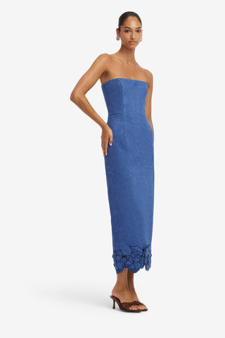 Rayna Applique Vegan Suede Bustier Maxi Dress - Azure Dress Maxi