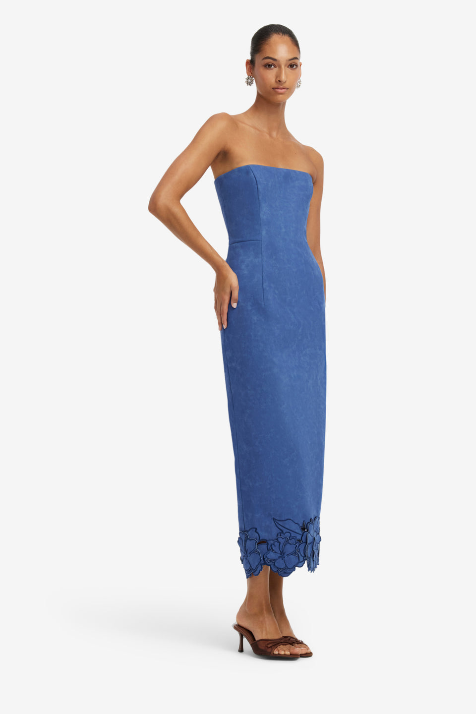 Rayna Applique Vegan Suede Bustier Maxi Dress - Azure Dress Maxi