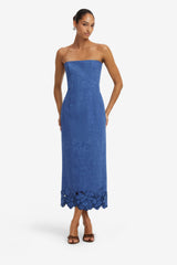 Rayna Applique Vegan Suede Bustier Maxi Dress - Azure Dress Maxi