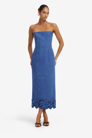 Rayna Applique Vegan Suede Bustier Maxi Dress - Azure Dress Maxi