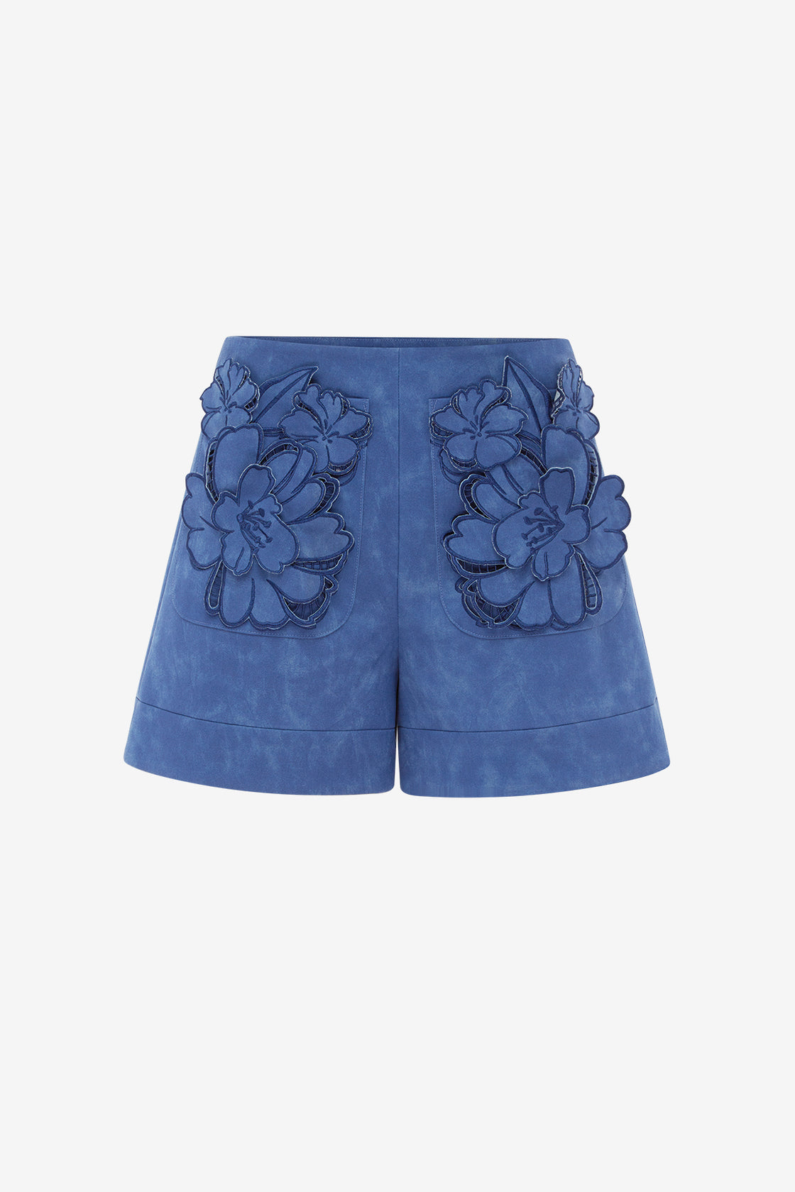 Tessa Applique Vegan Suede Shorts - Azure Shorts