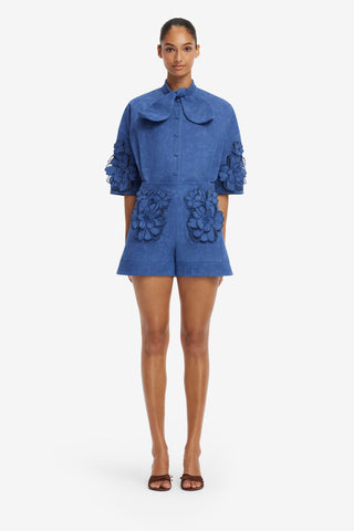 Tessa Applique Vegan Suede Shorts - Azure Shorts