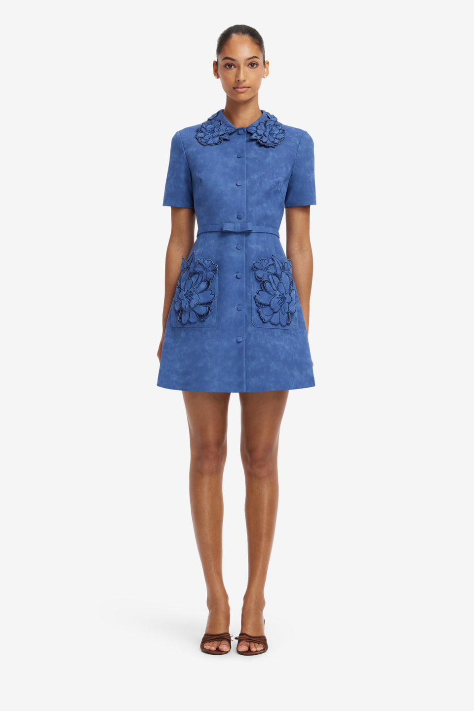 Ashley Applique Vegan Suede Mini Dress - Azure Dress Mini