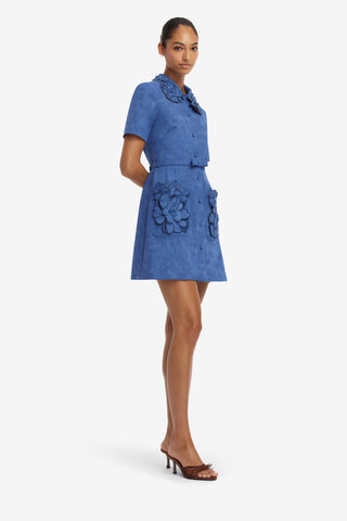 Ashley Applique Vegan Suede Mini Dress - Azure Dress Mini