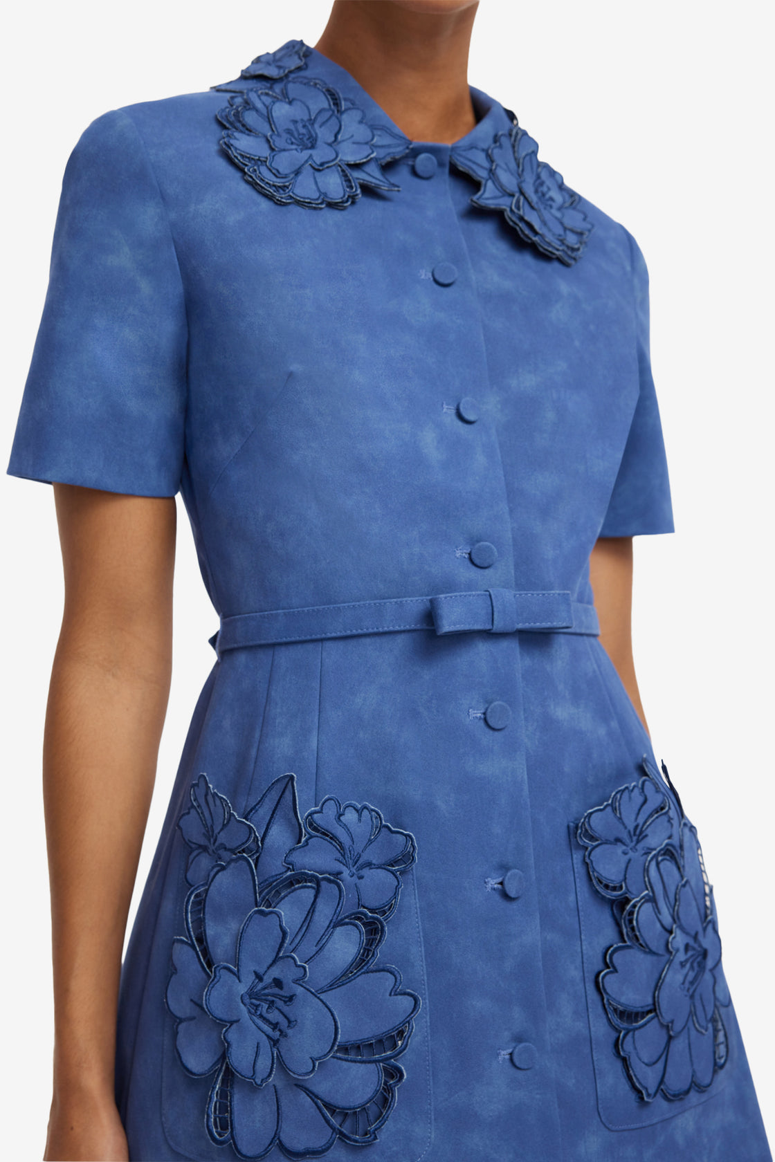 Ashley Applique Vegan Suede Mini Dress - Azure Dress Mini