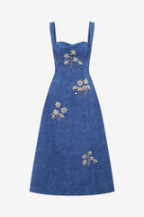 Beatrice Embellished Vegan Suede Midi Dress - Azure Dress Midi
