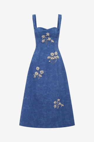 Beatrice Embellished Vegan Suede Midi Dress - Azure Dress Midi