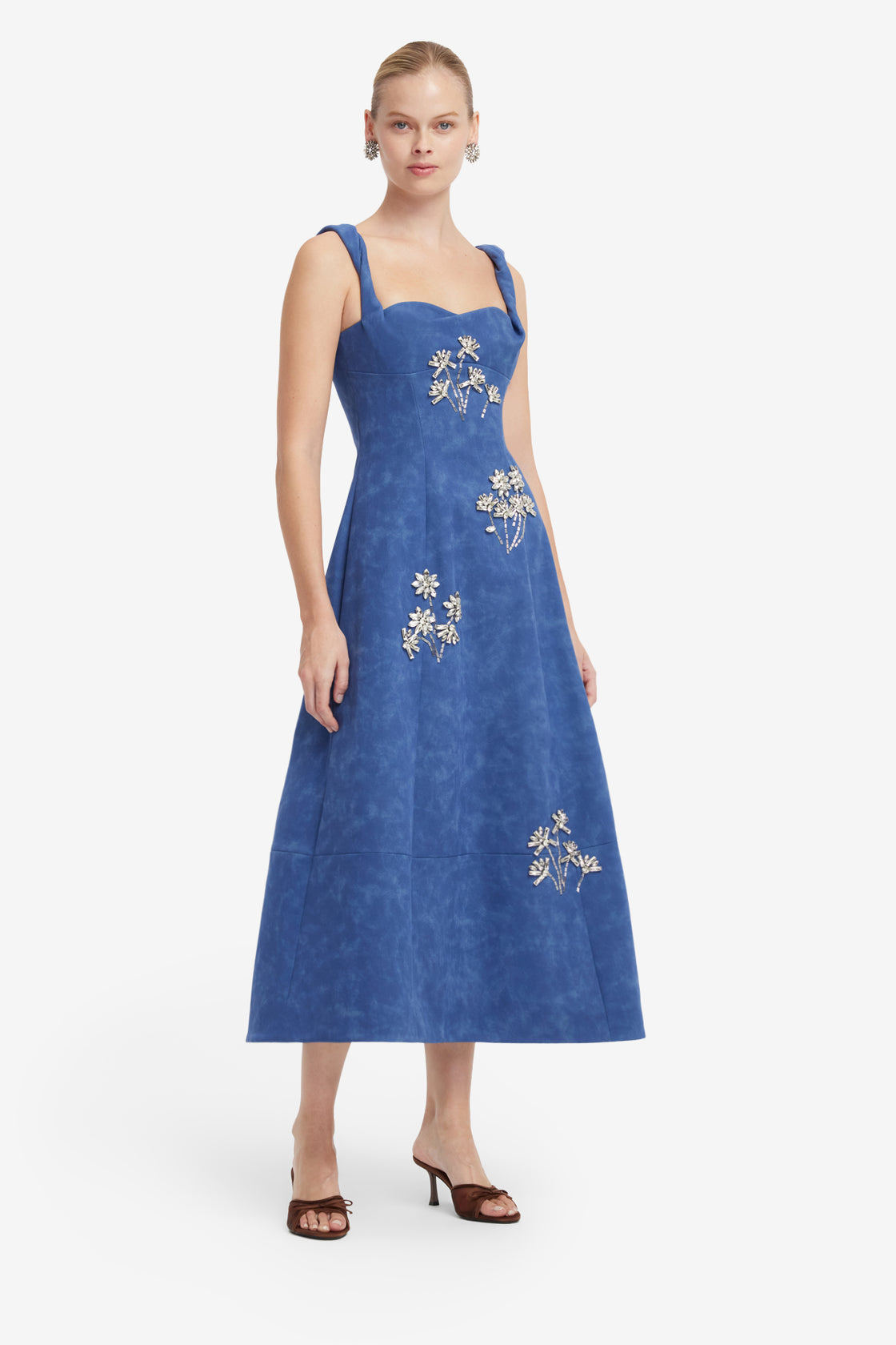 Beatrice Embellished Vegan Suede Midi Dress - Azure Dress Midi