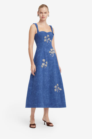 Beatrice Embellished Vegan Suede Midi Dress - Azure Dress Midi