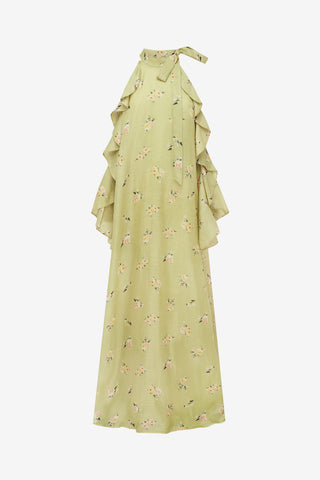 Anne Ruffled Maxi Dress - Pistachio Rose Print Dress Maxi