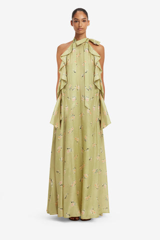 Anne Ruffled Maxi Dress - Pistachio Rose Print Dress Maxi