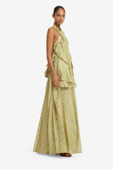 Anne Ruffled Maxi Dress - Pistachio Rose Print Dress Maxi