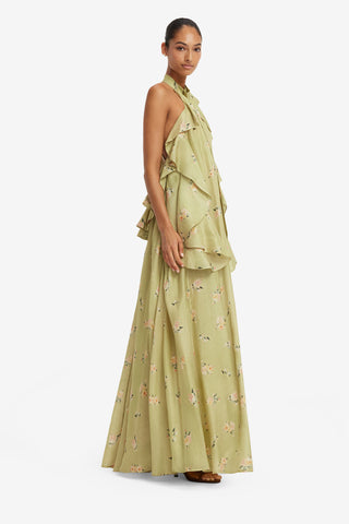 Anne Ruffled Maxi Dress - Pistachio Rose Print Dress Maxi