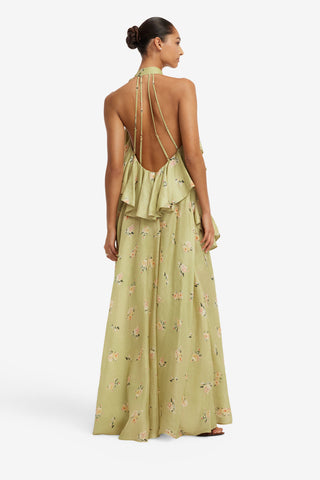 Anne Ruffled Maxi Dress - Pistachio Rose Print Dress Maxi