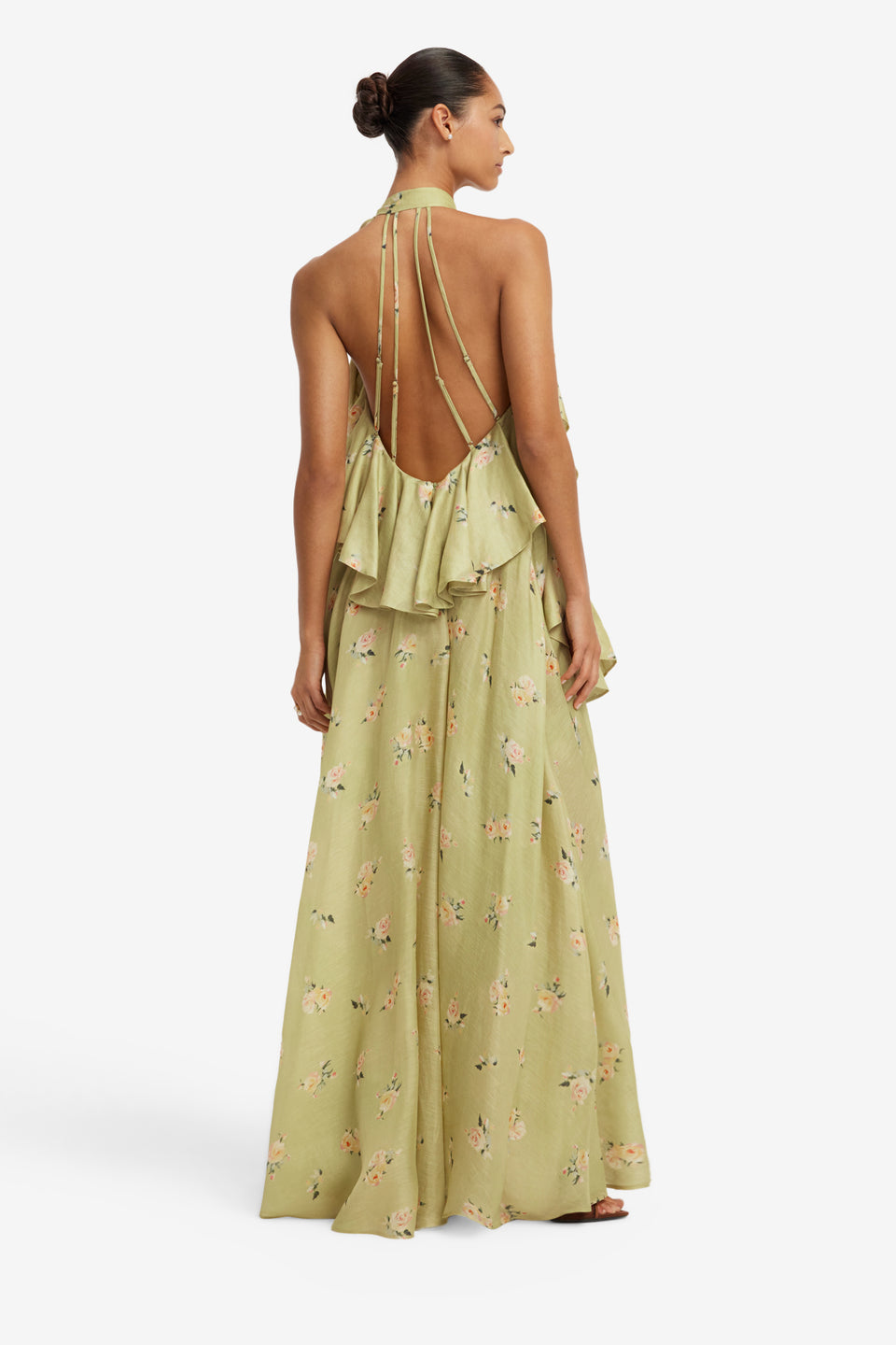 Anne Ruffled Maxi Dress - Pistachio Rose Print Dress Maxi