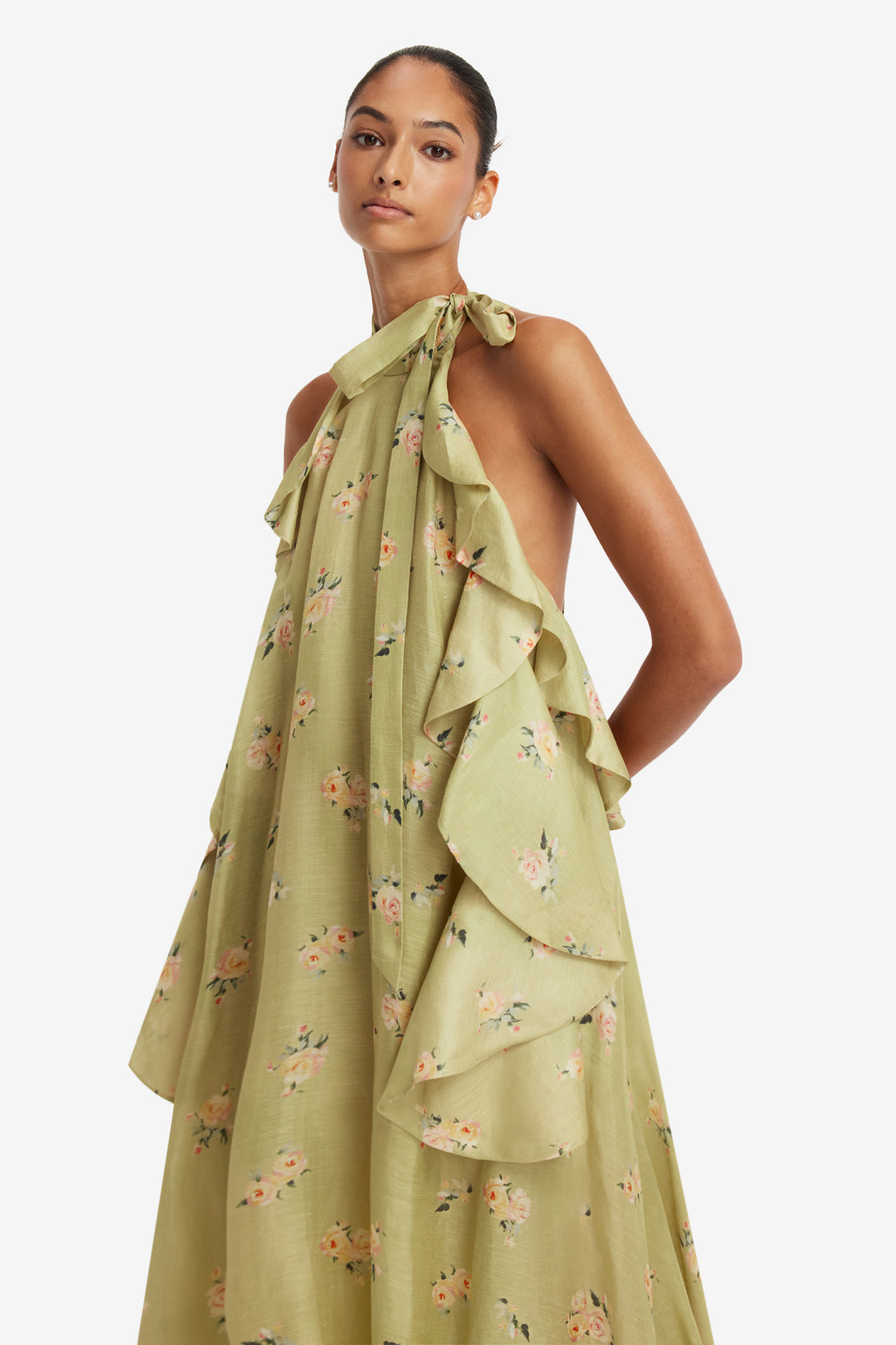 Anne Ruffled Maxi Dress - Pistachio Rose Print Dress Maxi