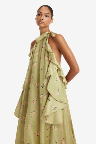 Anne Ruffled Maxi Dress - Pistachio Rose Print Dress Maxi