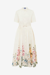 Bianca Short Sleeve Midi Dress - Snapdragon Print in Snow Dress Midi