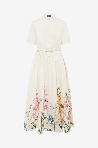 Bianca Short Sleeve Midi Dress - Snapdragon Print in Snow Dress Midi