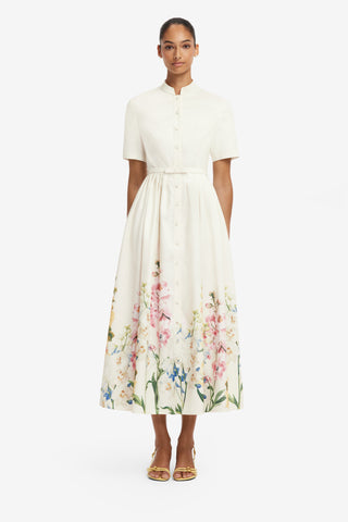 Bianca Short Sleeve Midi Dress - Snapdragon Print in Snow Dress Midi