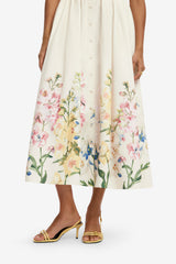 Bianca Short Sleeve Midi Dress - Snapdragon Print in Snow Dress Midi
