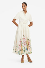 Bianca Short Sleeve Midi Dress - Snapdragon Print in Snow Dress Midi