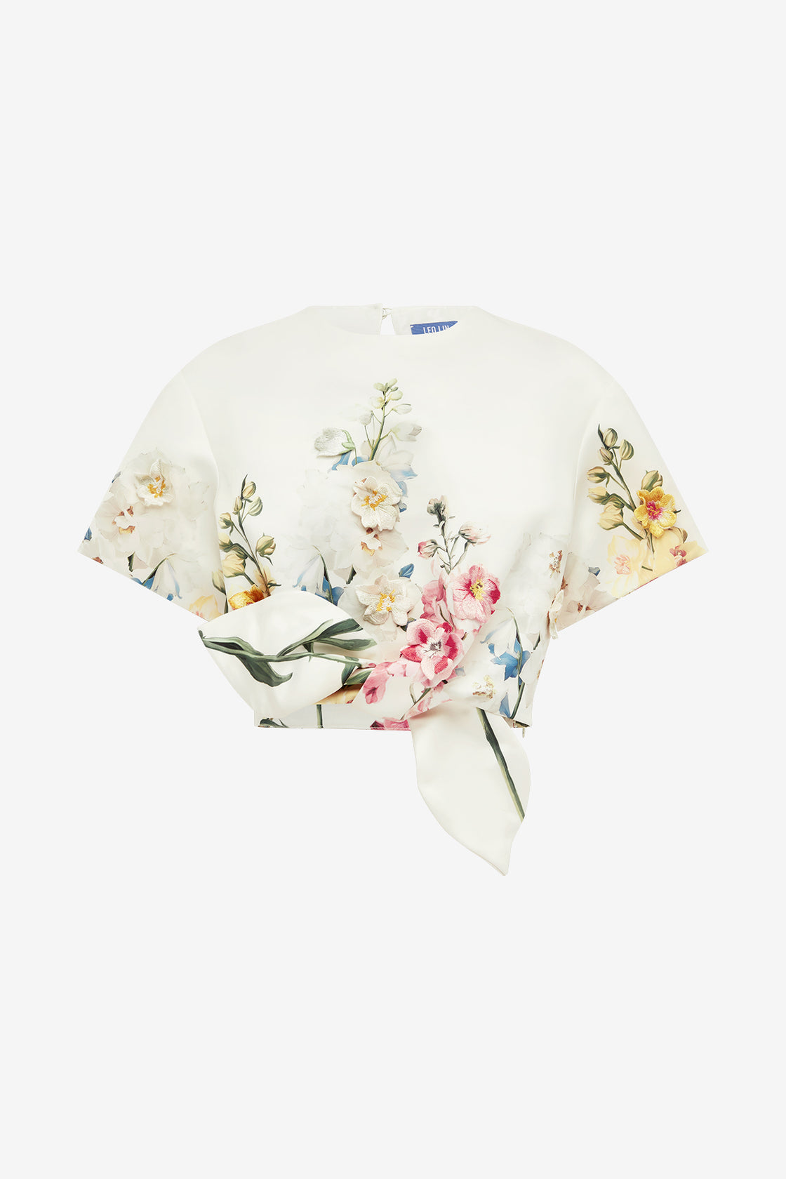 Riley Embroidered Sleeve Top - Snapdragon Print in Snow Tops