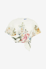 Riley Embroidered Sleeve Top - Snapdragon Print in Snow Tops