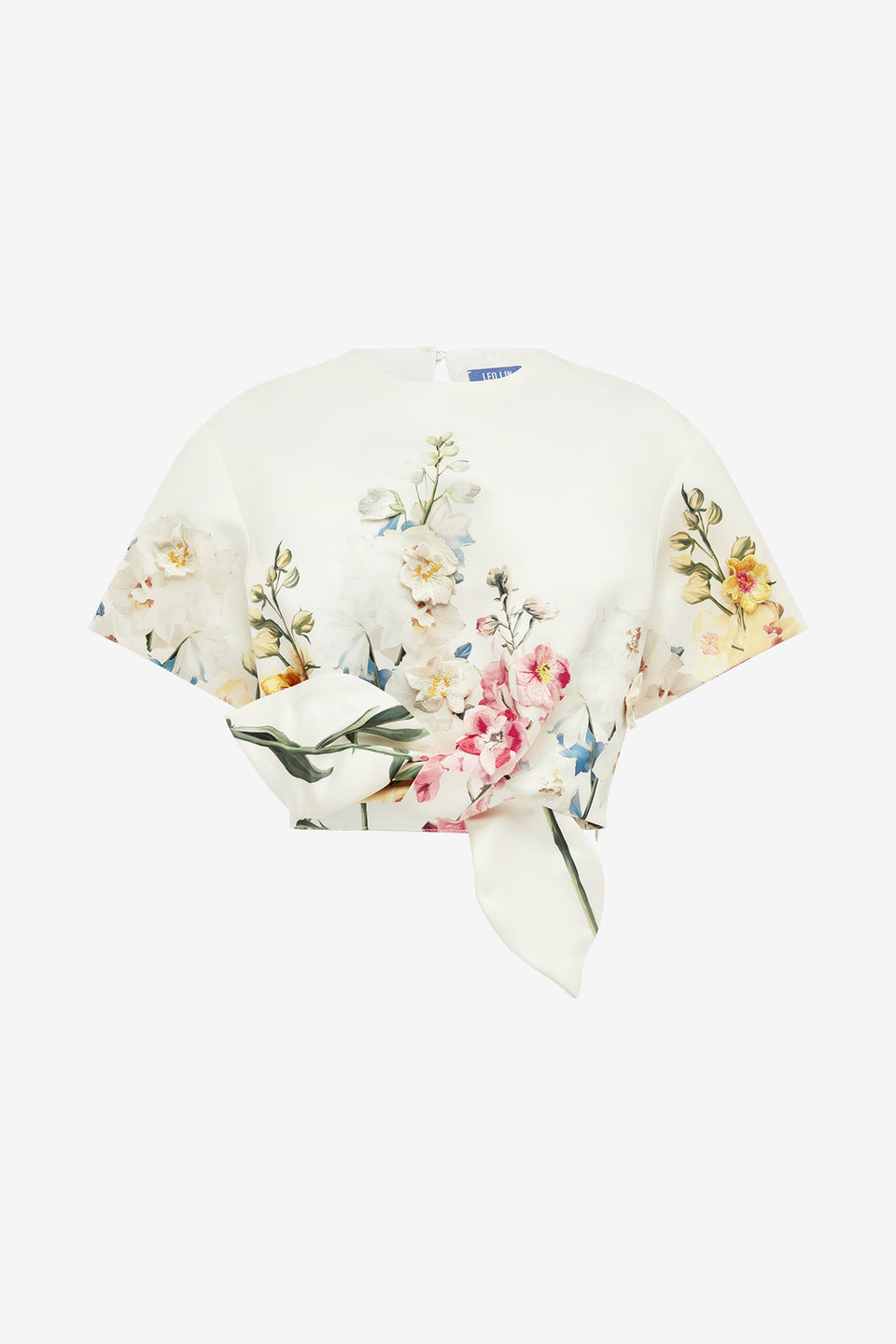 Riley Embroidered Sleeve Top - Snapdragon Print in Snow Tops