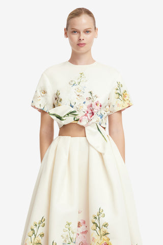 Riley Embroidered Sleeve Top - Snapdragon Print in Snow Tops