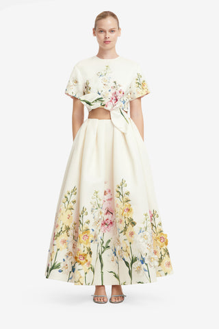 Victoria Embroidered Puff Maxi Skirt - Snapdragon Print in Snow Skirts
