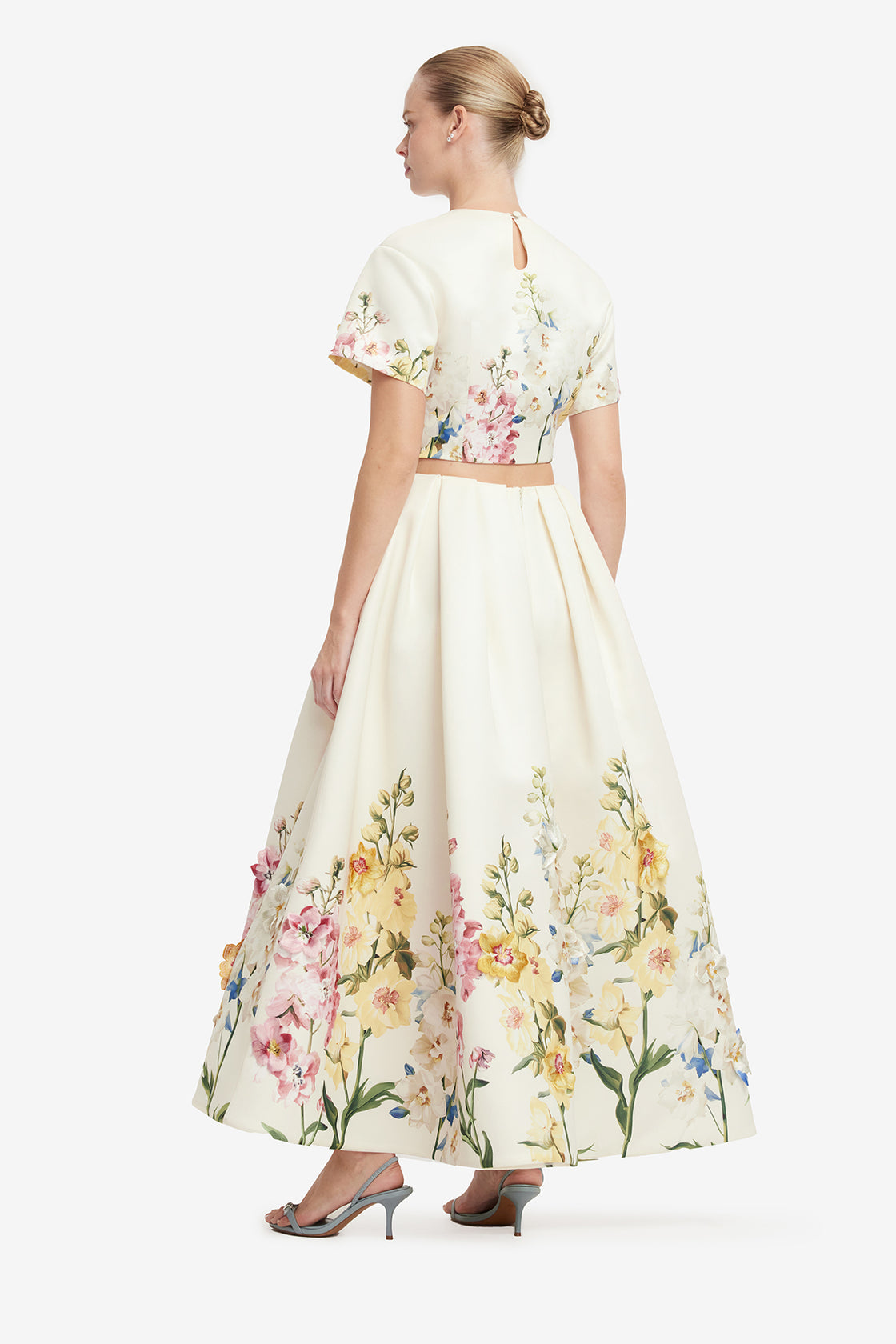 Victoria Embroidered Puff Maxi Skirt - Snapdragon Print in Snow Skirts