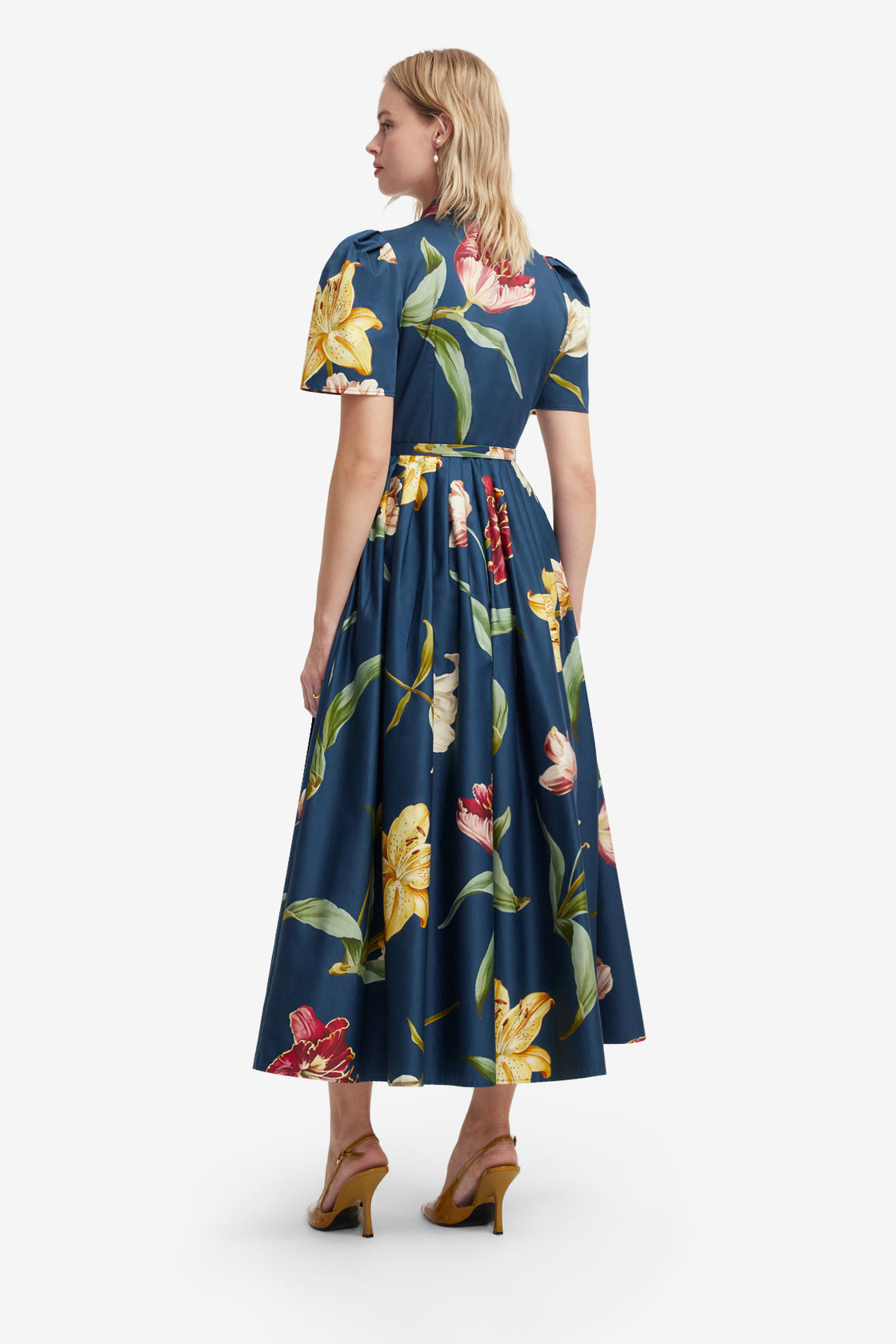 Bianca Short Sleeve Midi Dress - Lily Print in Indigo Dress Midi