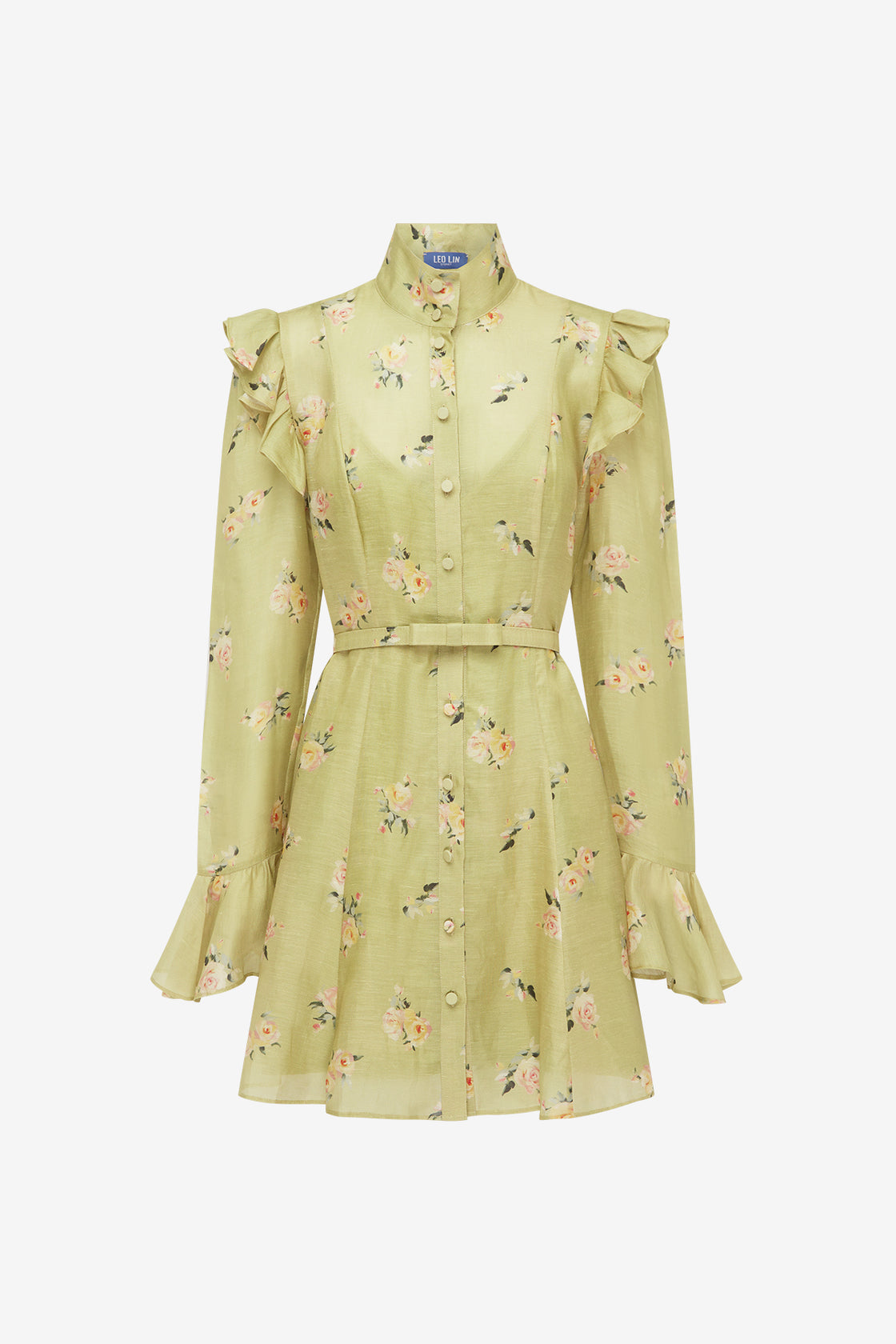 Kristy Butterfly Sleeve Mini Dress - Pistachio Rose Print Dress Mini
